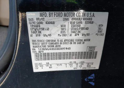 2003 Ford Excursion Limited из США, поврежденный, VIN 1FMNU43S33EA91945